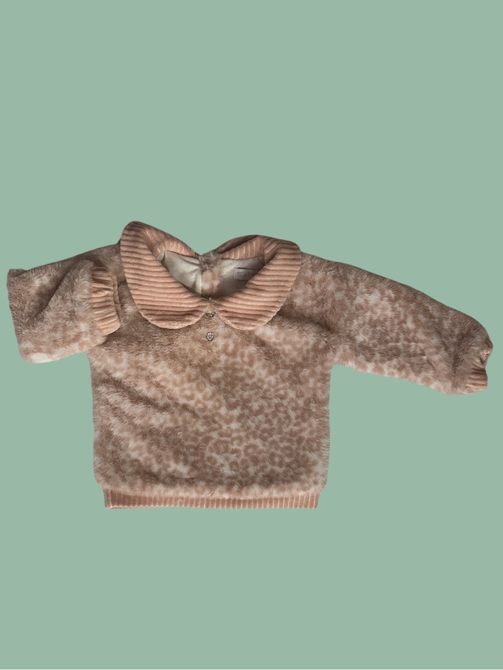 RZ BY RACHEL ZOE BABY Soft Fuzz Leopard Sweater with Ribbed Collar SIZE 3T Chic